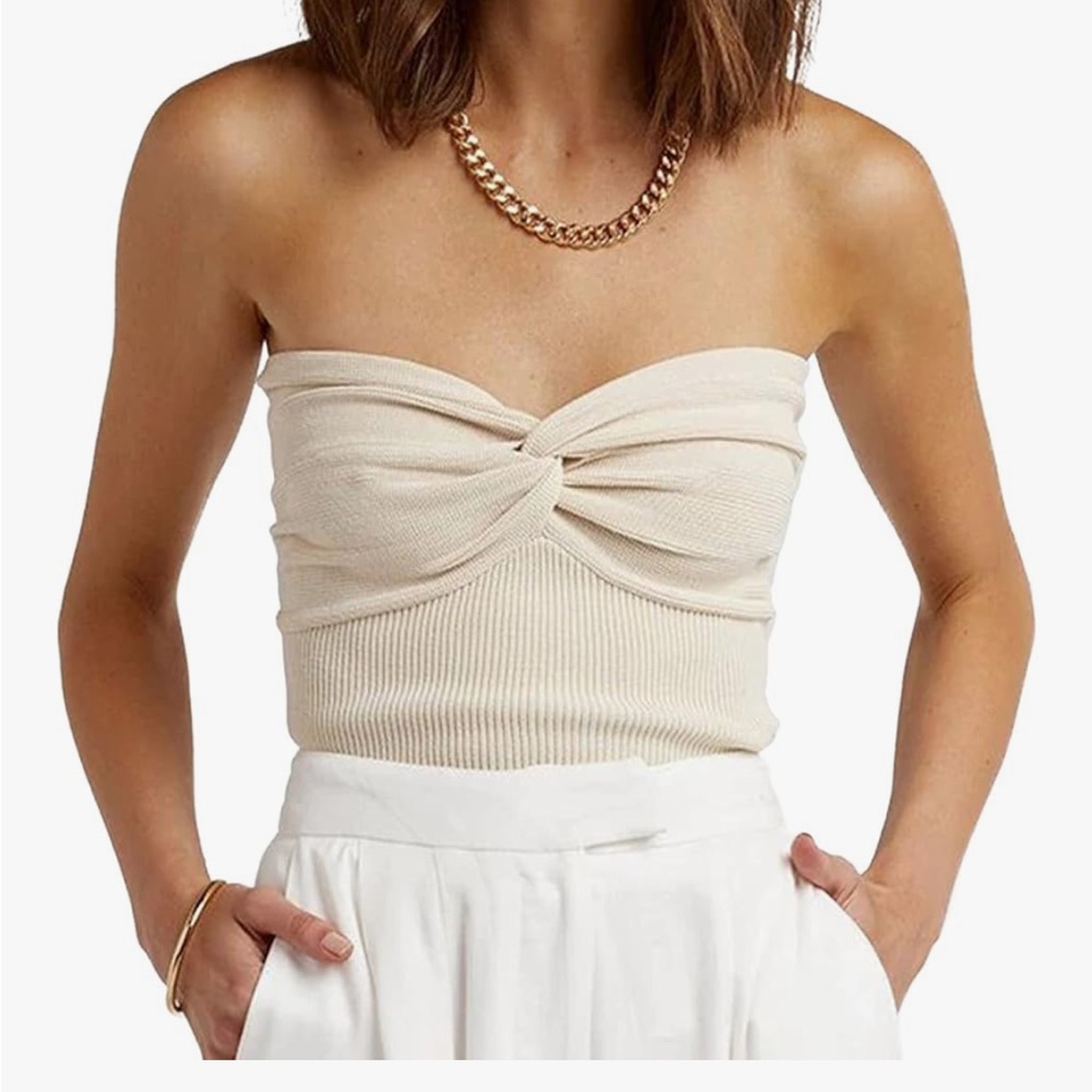 Women’s strapless sweetheart neck knit tube top cream color size small